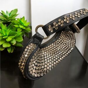 BB Simon black leather/ crystal shoulder bag bling